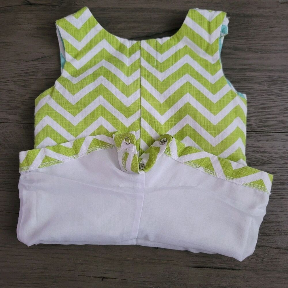 Mud Pie Baby Boy Elephant Bird Chevron Romper One Piece 0-6 Months Green White - Picture 4 of 6